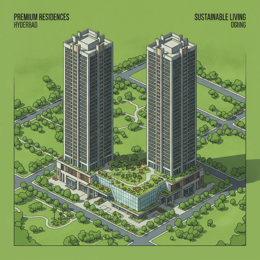 Modern luxury high-rise residential towers of Godrej Brooklyn Heights with lush green parks and sustainable green roof