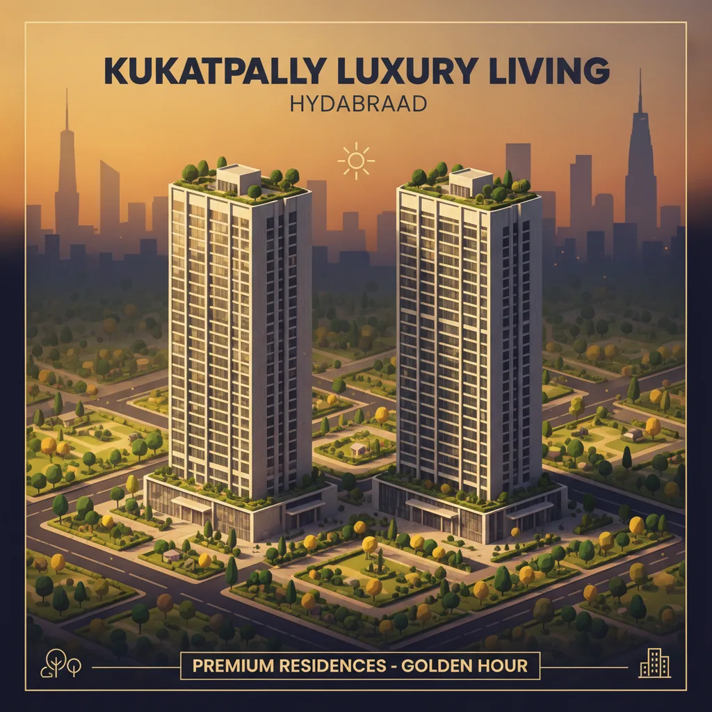 Modern luxury high-rise residential towers in Kukatpally Hyderabad at golden hour - Best Investment in the Township in Kukatpally