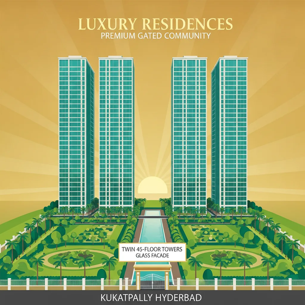 Modern luxury high-rise residential towers at Godrej Brooklyn Heights in Kukatpally, West Hyderabad