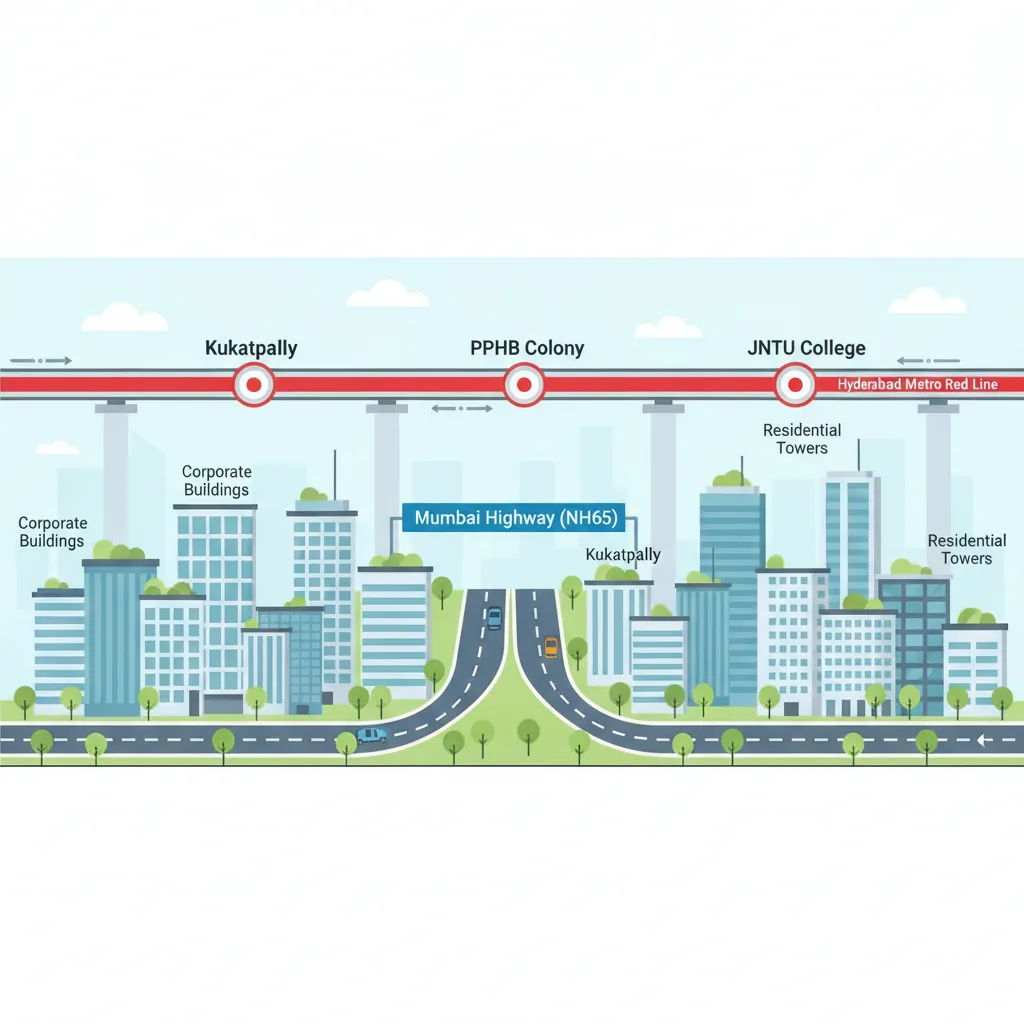 Do We Have a Metro in Kukatpally? Hyderabad Metro Red Line corridor infographic showing three stations along the route