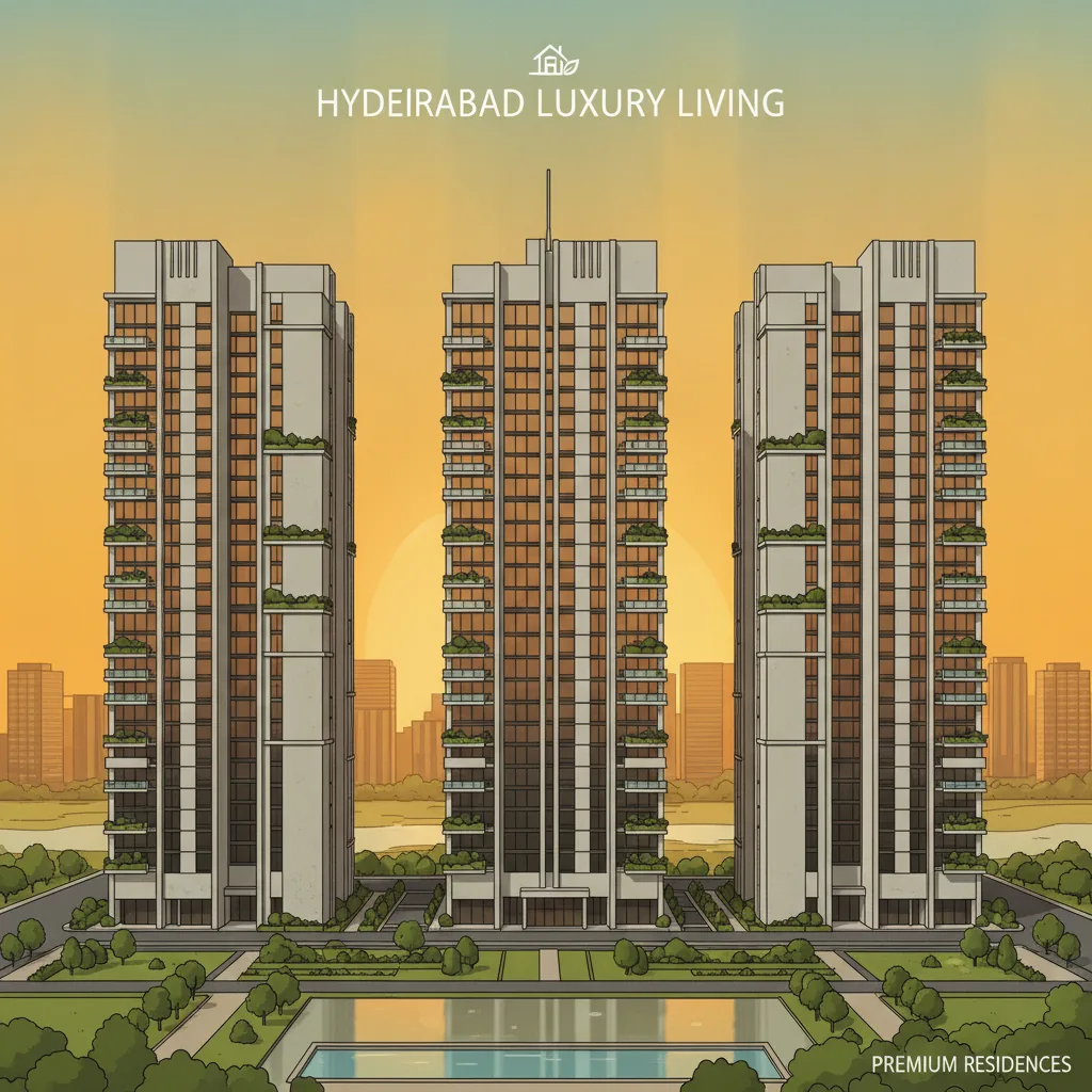 Flats in Hyderabad - Modern luxury high-rise residential towers at golden hour