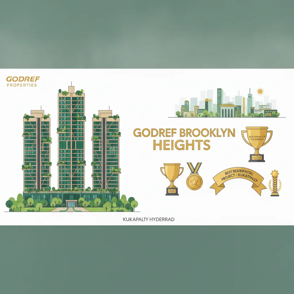 Godrej Brooklyn Heights luxury residential towers with awards overlay showcasing developer recognition and sustainability excellence
