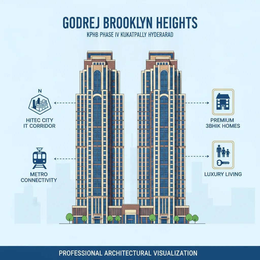 Godrej Brooklyn Heights luxury residential towers in KPHB Phase IV Kukatpally Hyderabad, modern 45+ story buildings with New York-themed architecture, proximity to HITEC City IT corridor