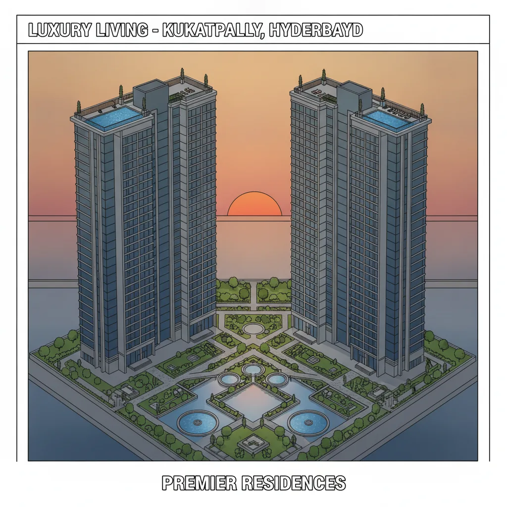 Modern luxury residential high-rise towers in Kukatpally, Hyderabad at sunset