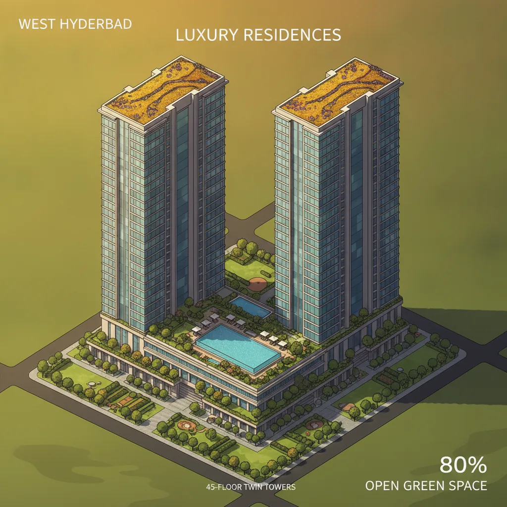 Godrej Brooklyn Heights maintenance charge - luxury high-rise residential towers in West Hyderabad with rooftop amenities and green spaces