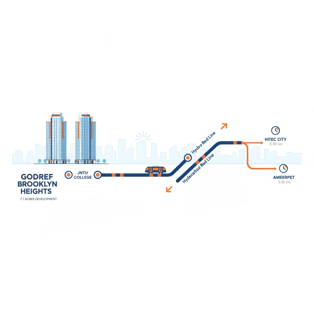 Godrej Brooklyn Heights Metro Connectivity - JNTU College Metro Station infographic showing Red Line connectivity