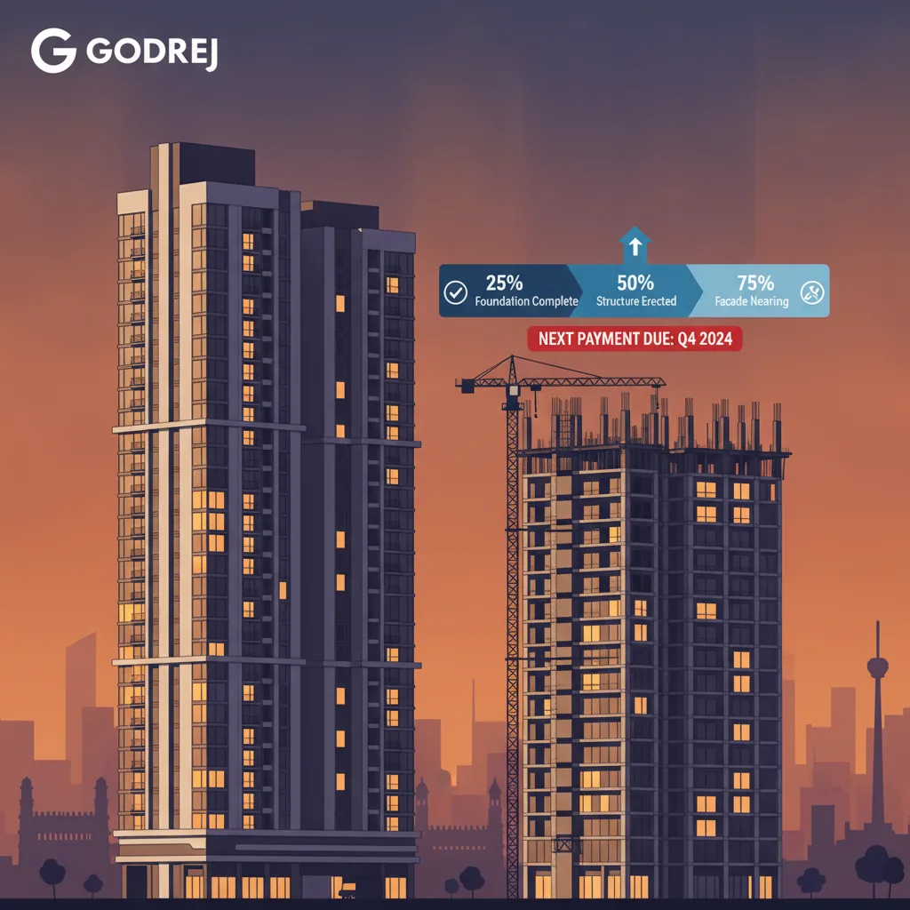 Godrej Brooklyn Heights Payment Plan - Modern luxury residential high-rise apartment towers with construction milestone payment schedule infographic