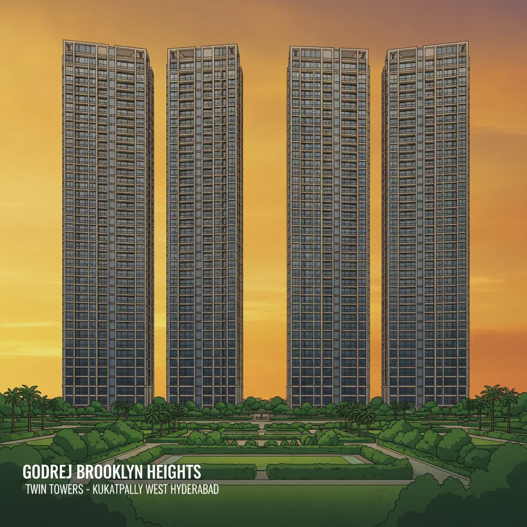 Godrej Brooklyn Heights luxury high-rise twin towers with landscaped gardens at golden hour