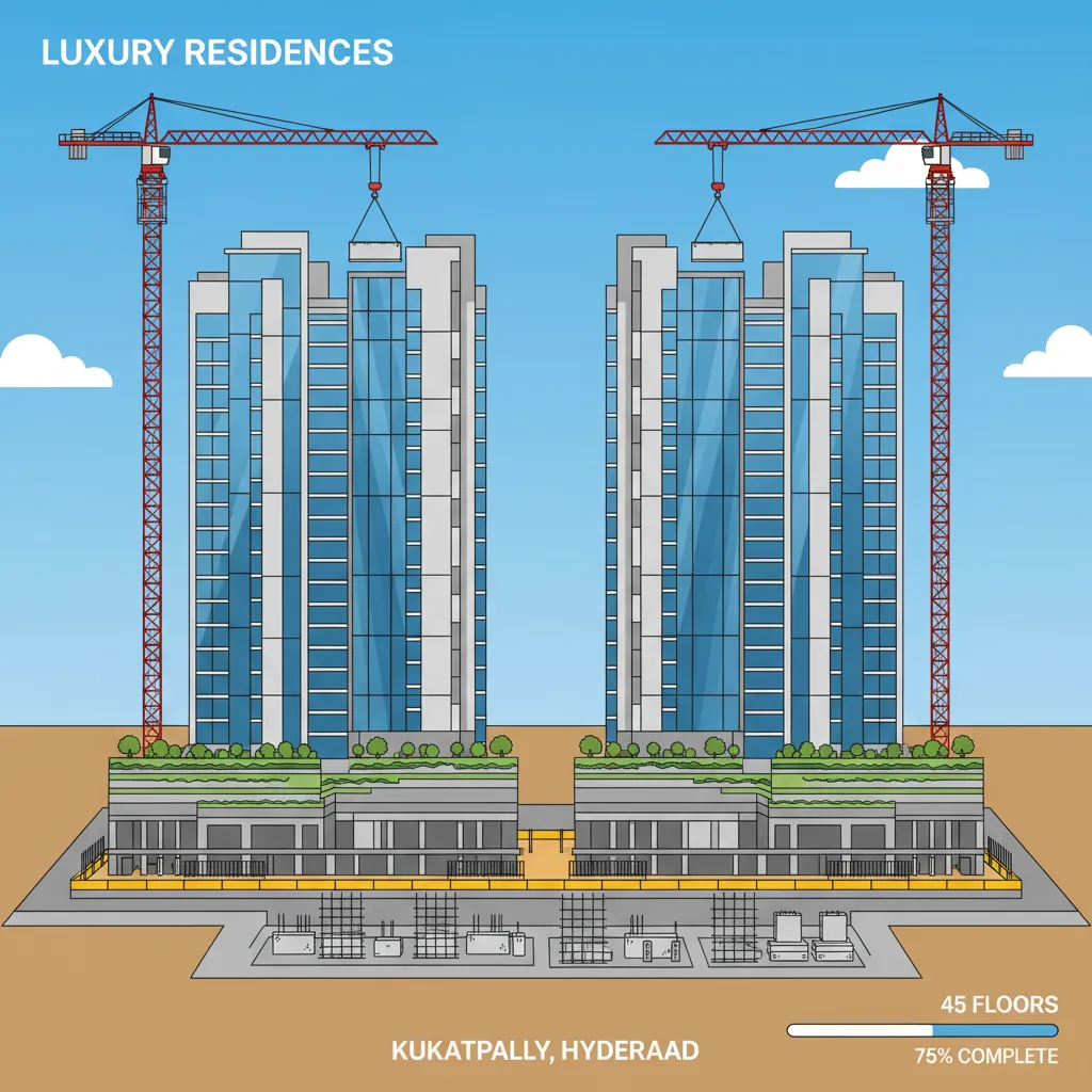 Godrej Brooklyn Heights Project Status - Modern luxury residential high-rise towers under construction in Kukatpally, Hyderabad