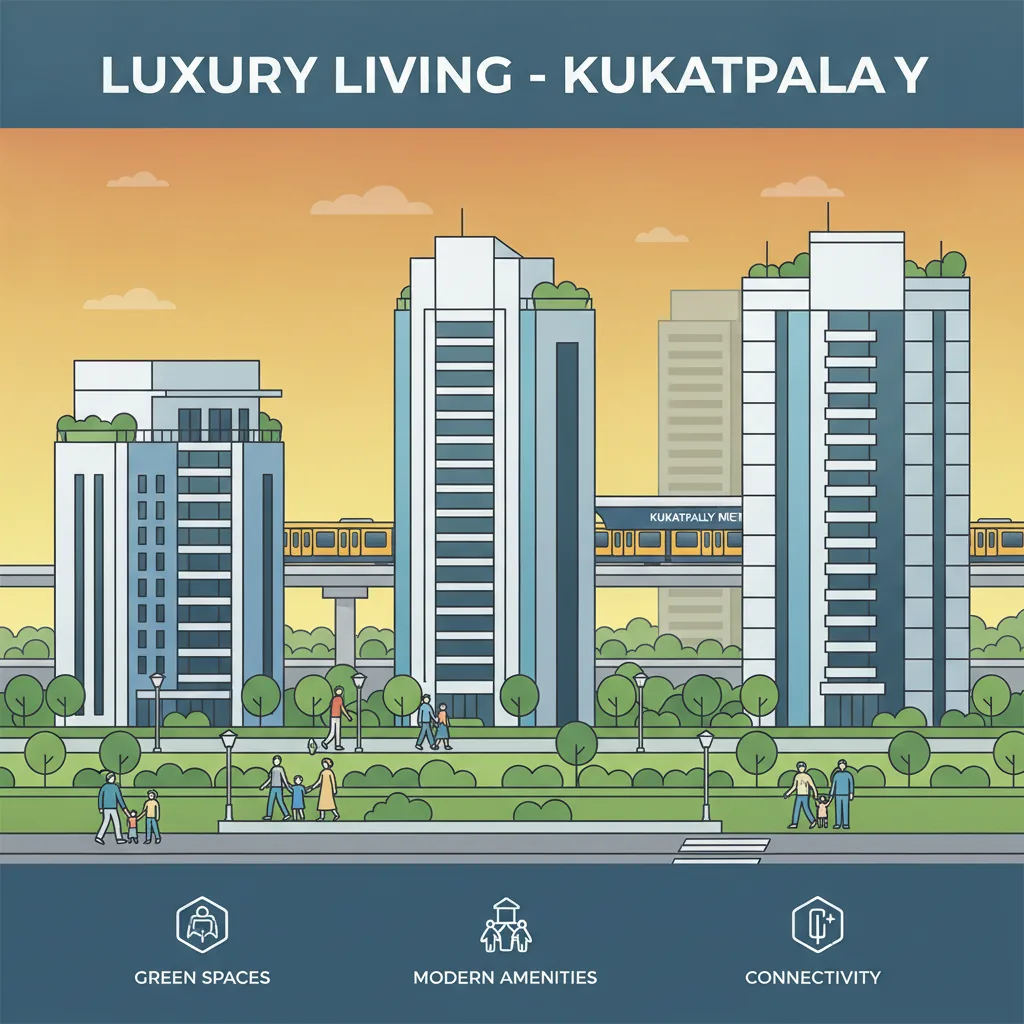Modern luxury residential skyline of Kukatpally, West Hyderabad at golden hour with high-rise towers