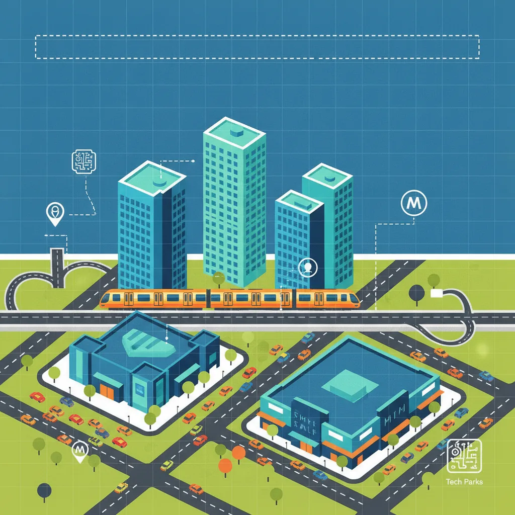 Is Kukatpally Rural or Urban - Modern infographic aerial view of Kukatpally Hyderabad urban skyline with high-rise towers and metro