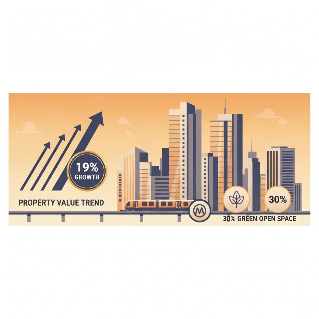 Property value trends around Godrej Brooklyn Heights - luxury residential high-rise skyline showing 19% growth, metro connectivity, and open spaces in Kukatpally, West Hyderabad