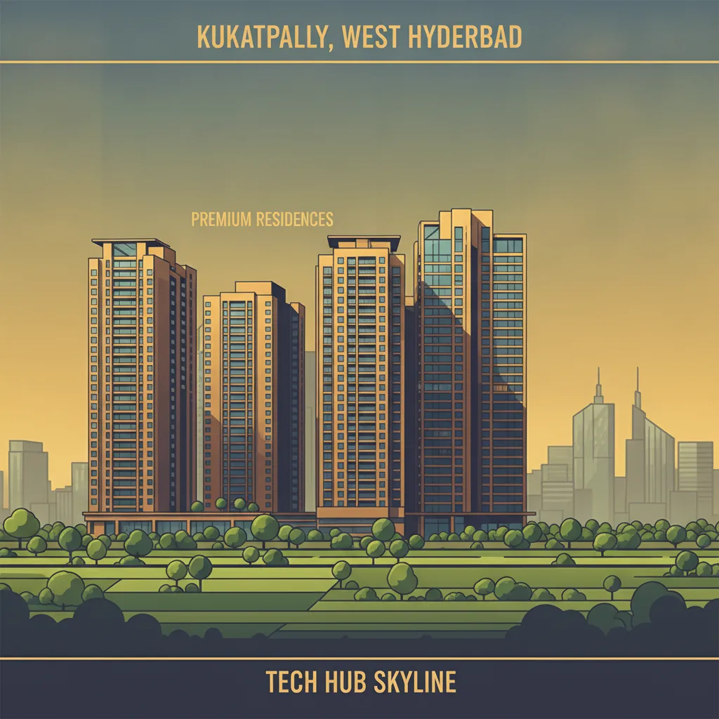 West Hyderabad Real Estate - Kukatpally and Gachibowli Property Market: Modern premium high-rise residential apartment towers in Kukatpally with landscaped gardens