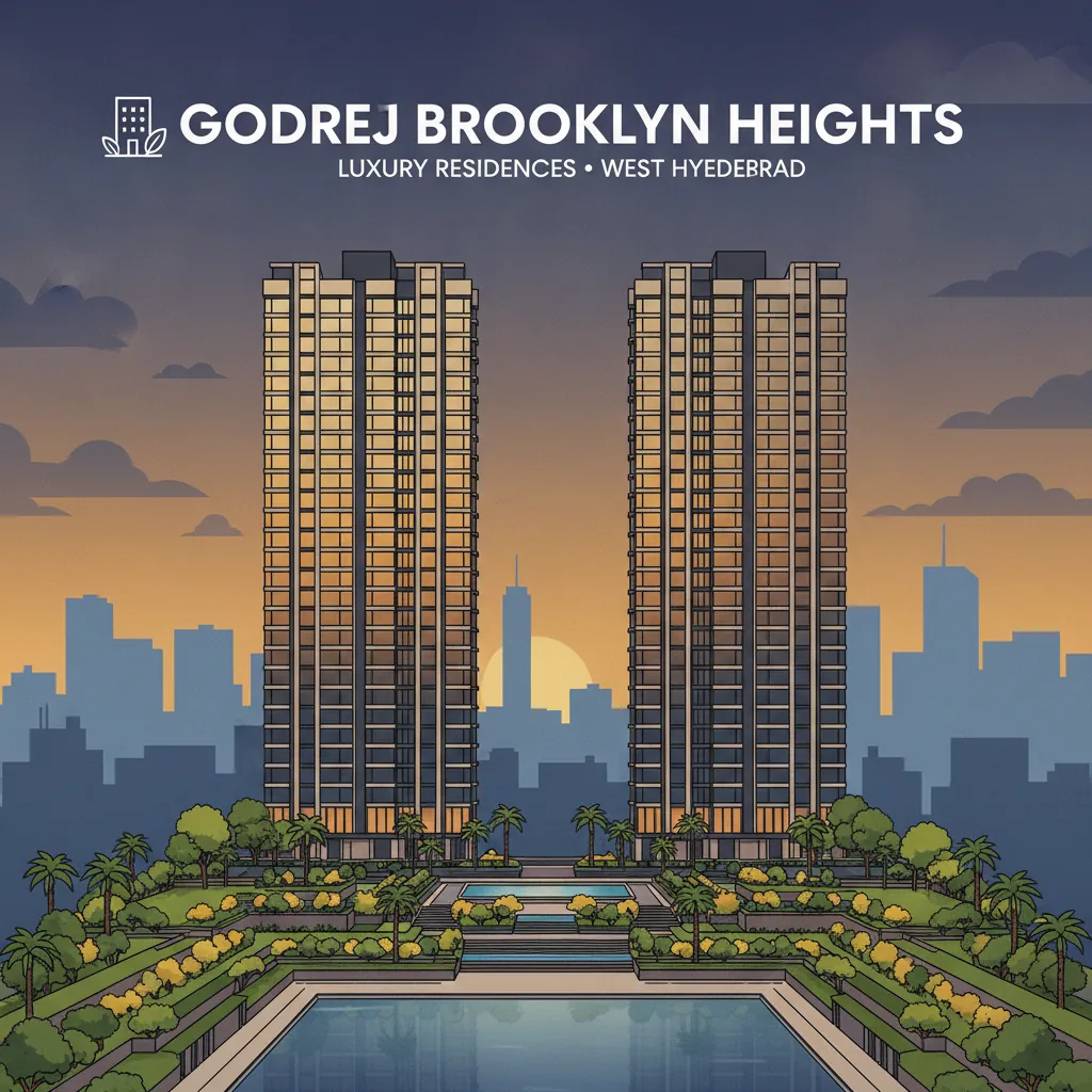 Godrej Brooklyn Heights luxury residential high-rise towers at sunset with landscaped gardens