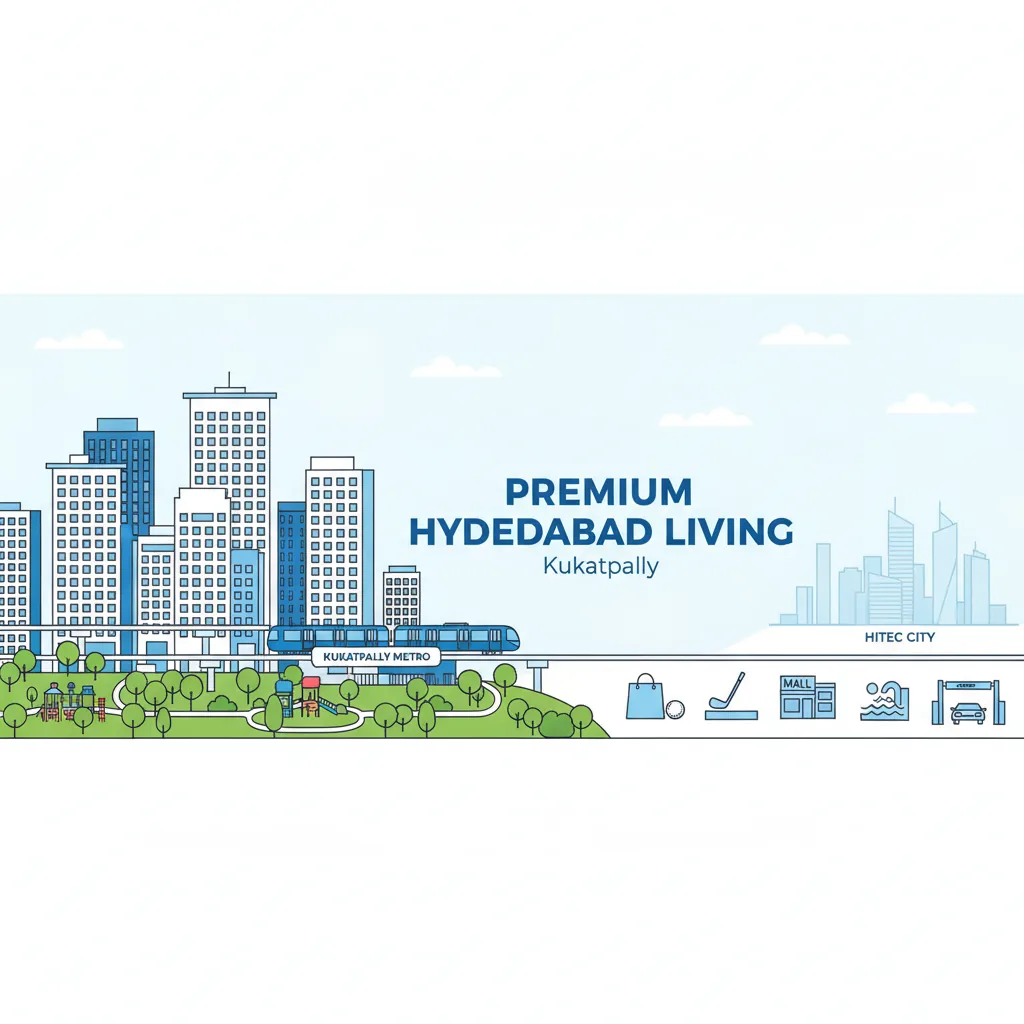 Kukatpally Hyderabad skyline with modern residential towers, metro connectivity, and HITEC City backdrop